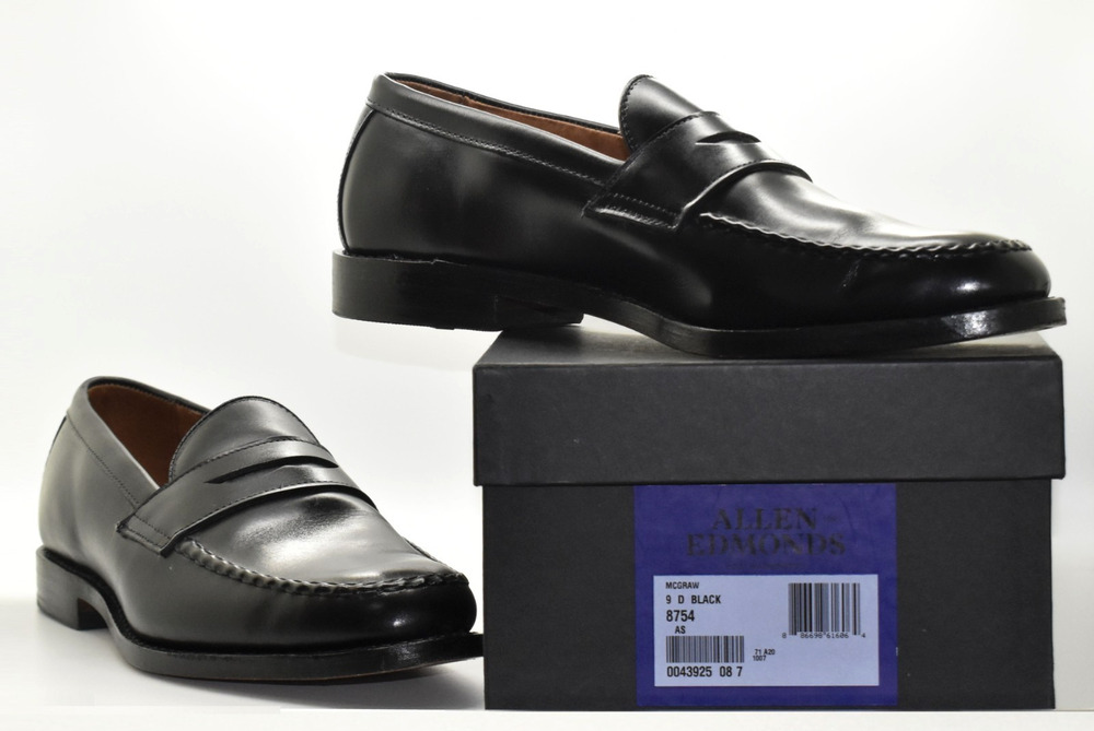 C0 Flawless ALLEN EDMONDS McGraw Black Leather Penny Loafer Dress Shoes Size 9 D